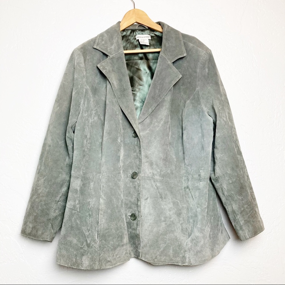 Jessica London Sage Green Genuine Leather Suede Blazer Jacket 24